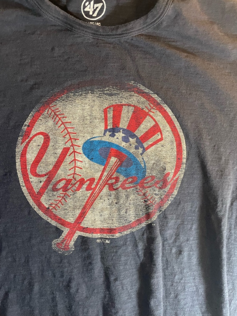 47 Brand Navy Tee with White Neck Print and Red Graphic